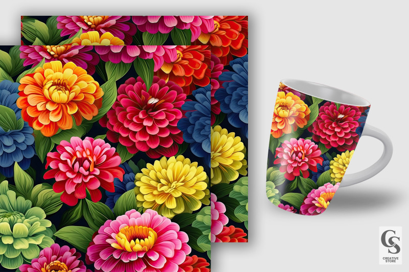 colorful-zinnia-flowers-digital-paper-patterns