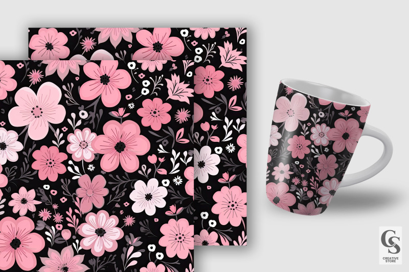 pink-and-black-floral-pattern-digital-papers