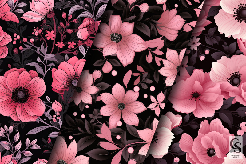 pink-and-black-floral-pattern-digital-papers