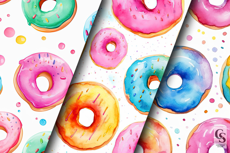 colorful-watercolor-donuts-seamless-patterns