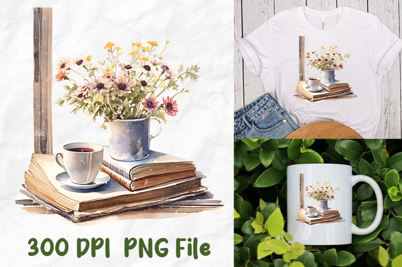 retro-books-coffee-tea-wild-flowers