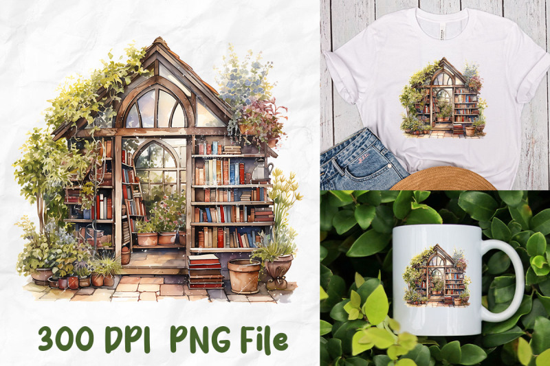 retro-library-garden-book-plants-flowers