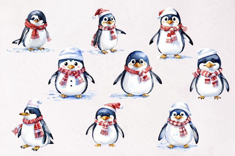 funny-penguins-watercolor-illustrations-png-clipart-bundle