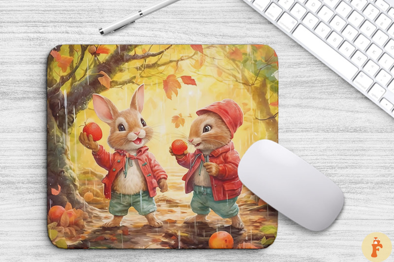 cute-rabbits-in-autumn-forest-mouse-pad