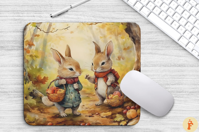 cute-rabbits-in-autumn-forest-mouse-pad