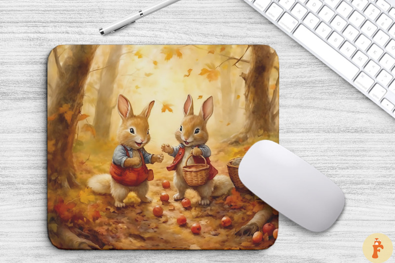 cute-rabbits-in-autumn-forest-mouse-pad