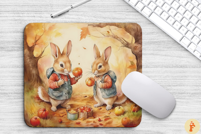 cute-rabbits-in-autumn-forest-mouse-pad