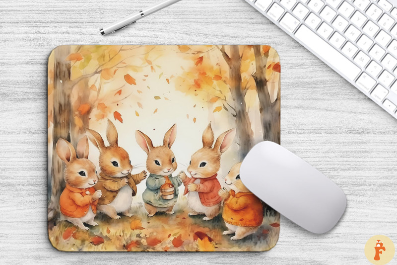 group-of-cute-rabbits-in-fall-scenery