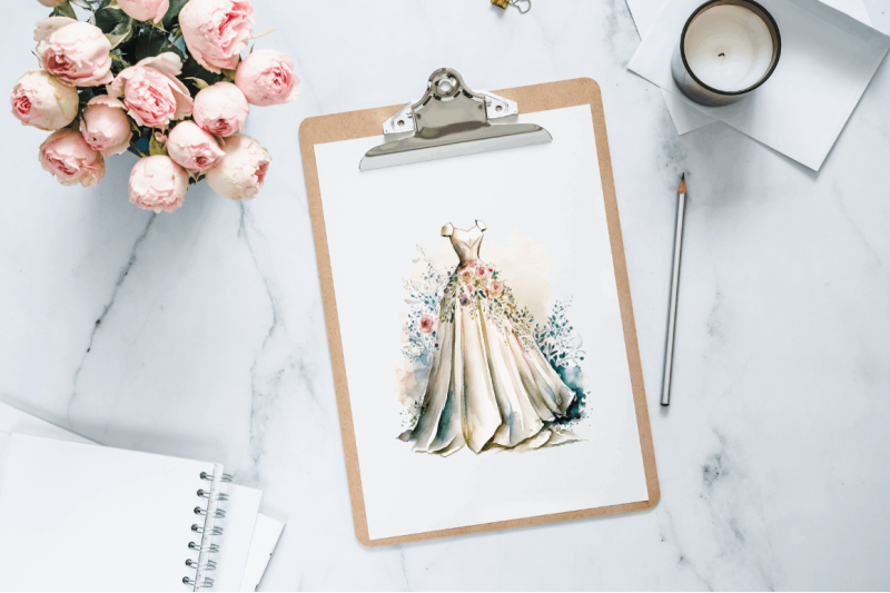 watercolor-wedding-dress-clipart-bundle