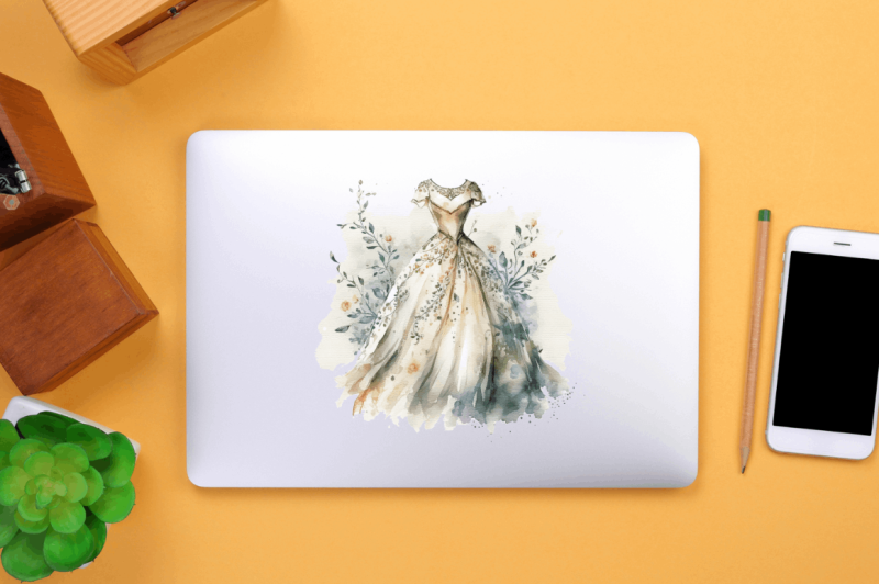 watercolor-wedding-dress-clipart-bundle