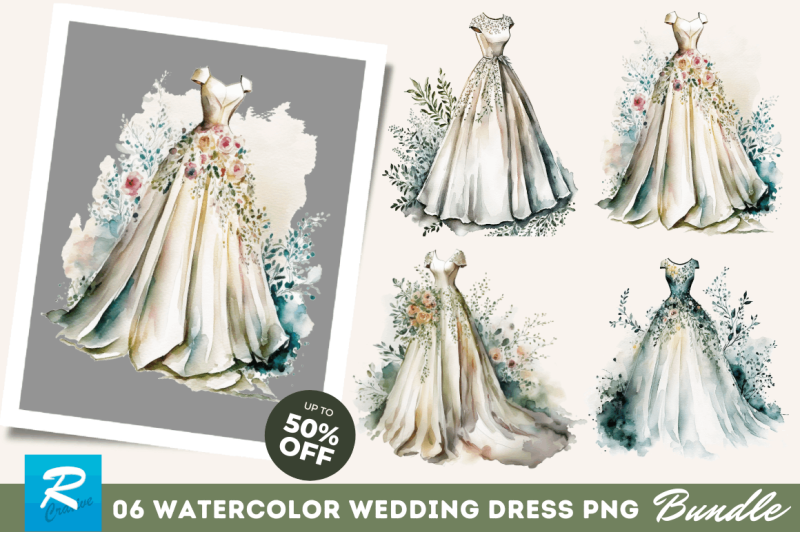 watercolor-wedding-dress-clipart-bundle