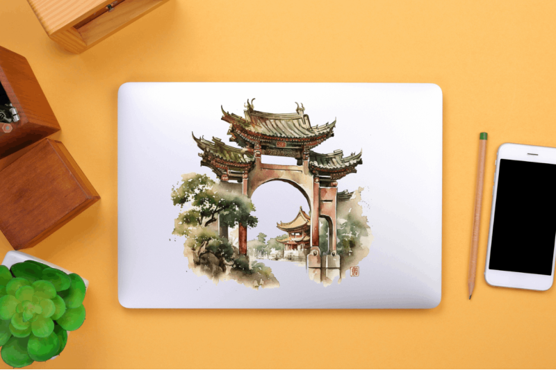 watercolor-chinese-gate-clipart-bundle