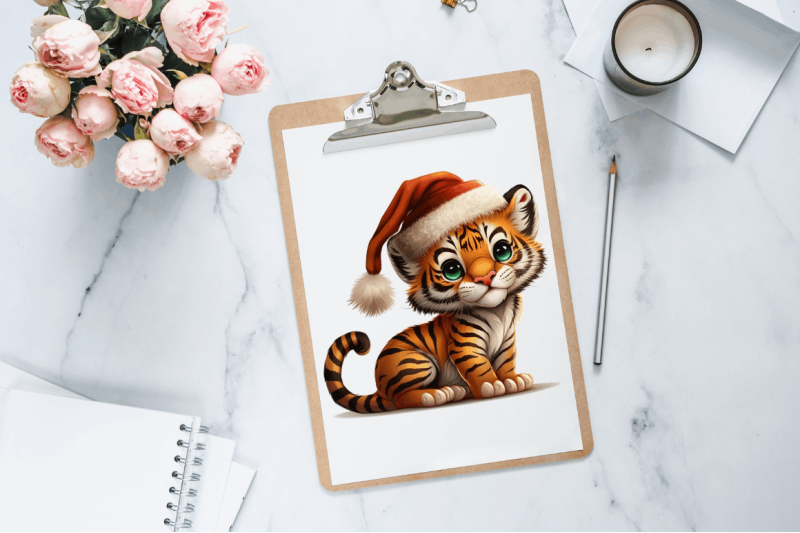 watercolor-christmas-cute-tiger-clipart-bundle