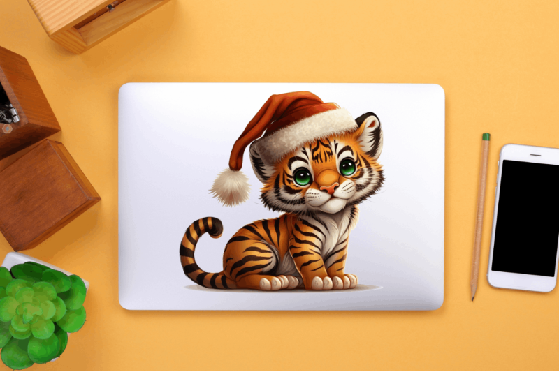 watercolor-christmas-cute-tiger-clipart-bundle