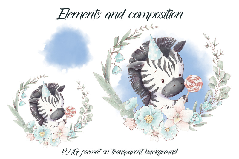 cute-zebra-in-a-wreath-of-flowers-design-for-printing