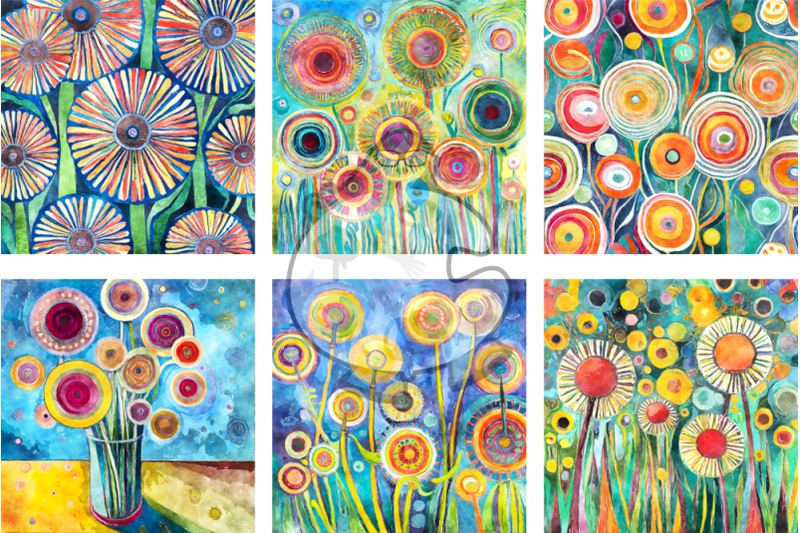 funky-dandelions-set-2-watercolor-digital-paintings