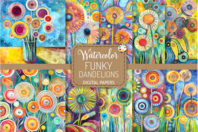 funky-dandelions-set-2-watercolor-digital-paintings