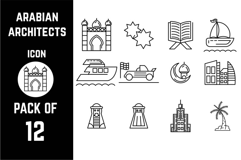 arabian-architects-icon-pack-bundle-lineart-vector-template