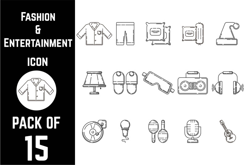 fashion-and-entertainment-icon-pack-bundle-lineart-vector-template