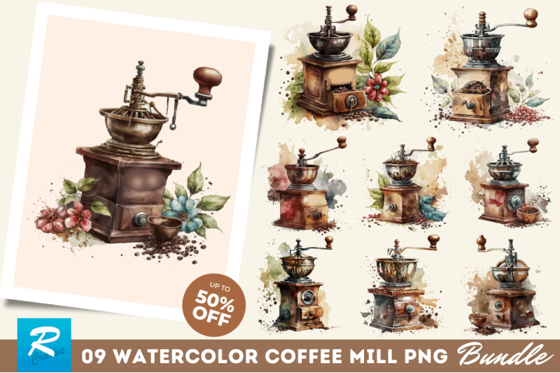 watercolor-coffee-mill-clipart-bundle