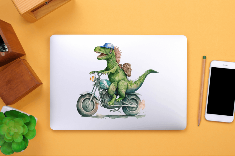 watercolor-dinosaur-riding-motorbike-clipart-bundle