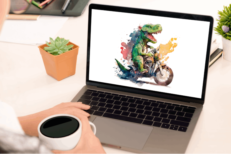 watercolor-dinosaur-riding-motorbike-clipart-bundle