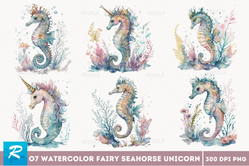 watercolor-fairy-cute-seahorse-unicorn-clipart-bundle