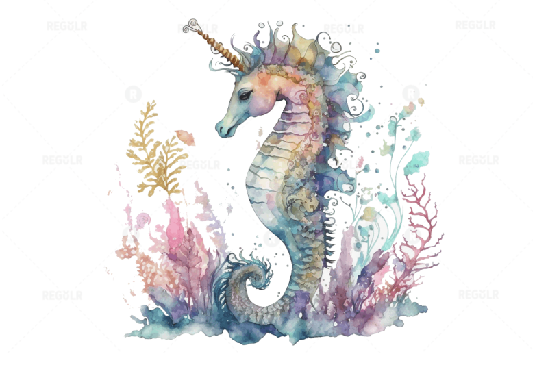 watercolor-fairy-cute-seahorse-unicorn-clipart-bundle