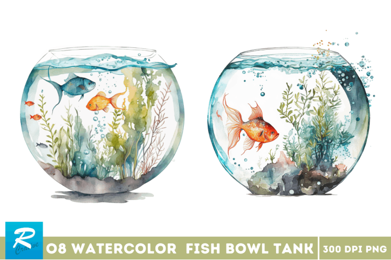 watercolor-fish-bowl-tank-clipart-bundle