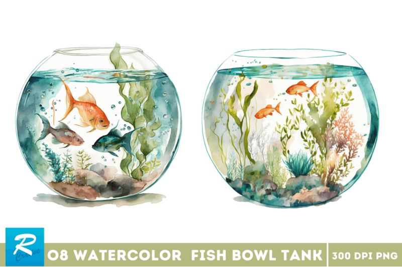 watercolor-fish-bowl-tank-clipart-bundle