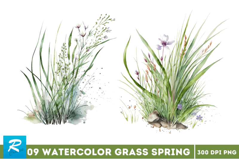 watercolor-grass-spring-floral-clipart-bundle