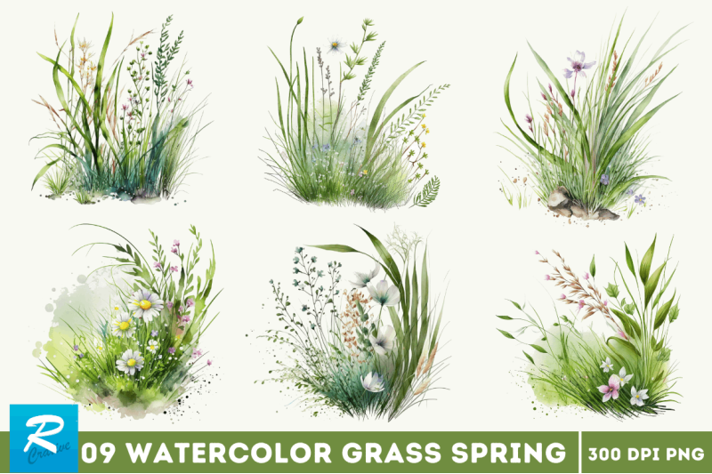 watercolor-grass-spring-floral-clipart-bundle