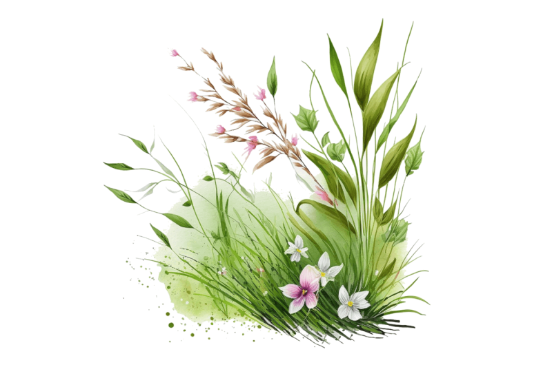 watercolor-grass-spring-floral-clipart-bundle