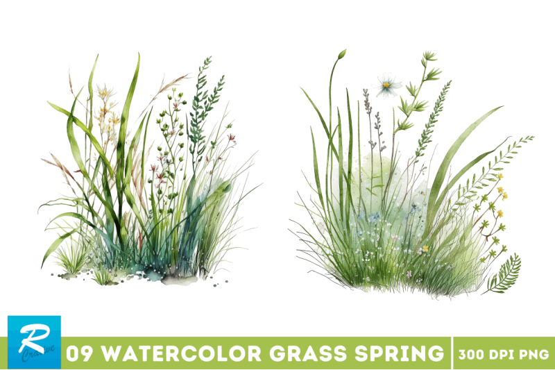 watercolor-grass-spring-floral-clipart-bundle