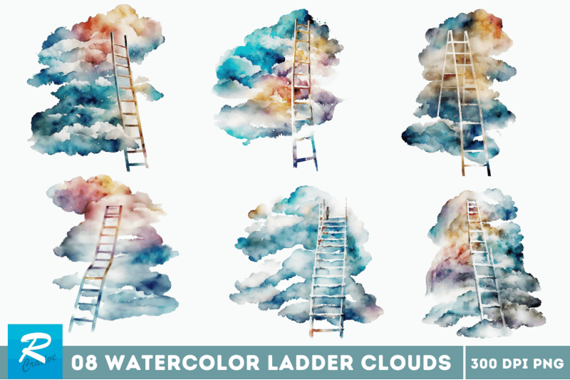 watercolor-ladder-clouds-clipart-bundle