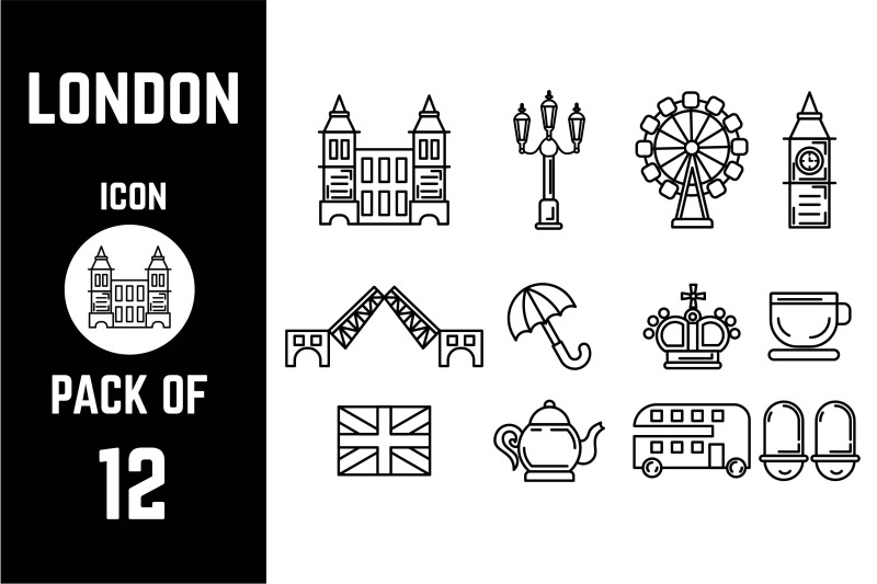 london-famous-objects-and-places-icon-pack-bundle-lineart-vector-template
