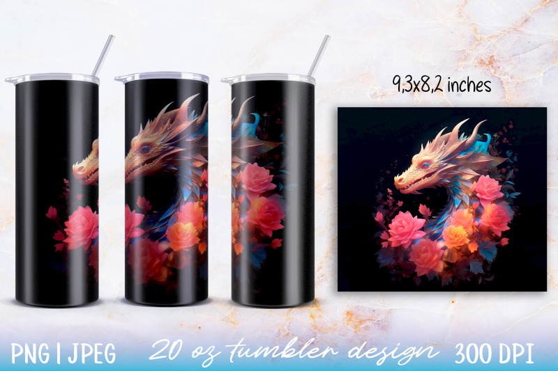 skinny-tumbler-wrap-illuminated-dragon-with-flowers