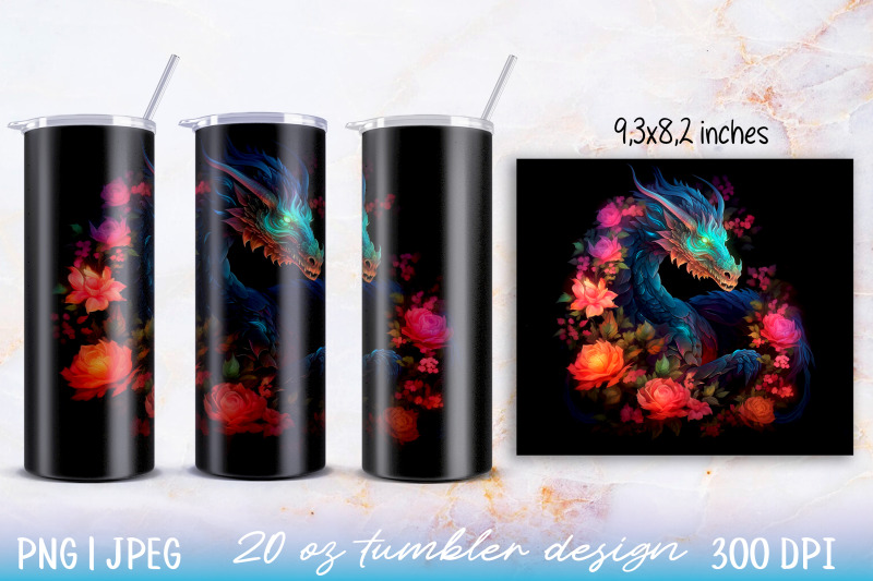 skinny-tumbler-wrap-illuminated-dragon-with-flowers