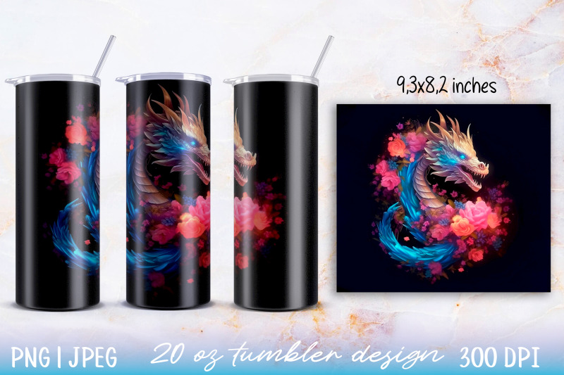 skinny-tumbler-wrap-illuminated-dragon-with-flowers