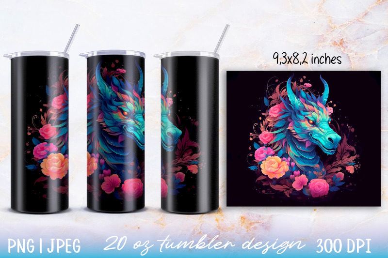 skinny-tumbler-wrap-illuminated-dragon-with-flowers