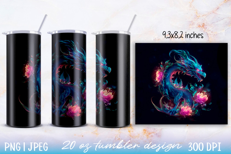 skinny-tumbler-wrap-illuminated-dragon-with-flowers