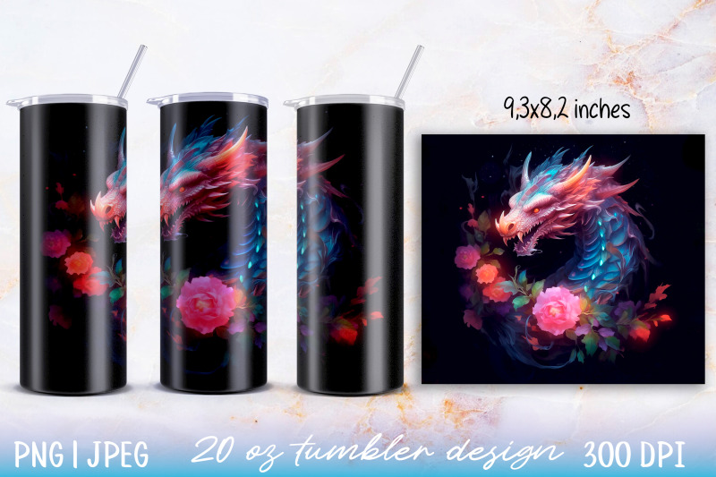 skinny-tumbler-wrap-illuminated-dragon-with-flowers