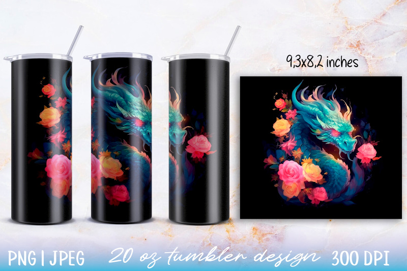 skinny-tumbler-wrap-illuminated-dragon-with-flowers