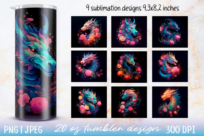 9-skinny-tumbler-wrap-illuminated-dragon-with-flowers