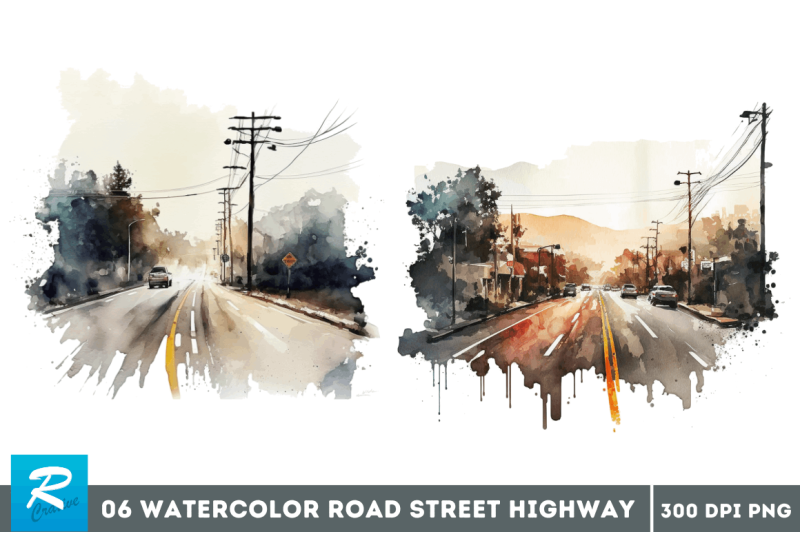 watercolor-road-street-highway-clipart-bundle