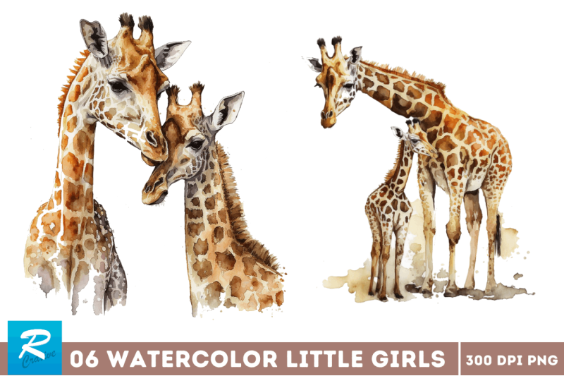 watercolor-mom-and-baby-giraffe-clipart-bundle