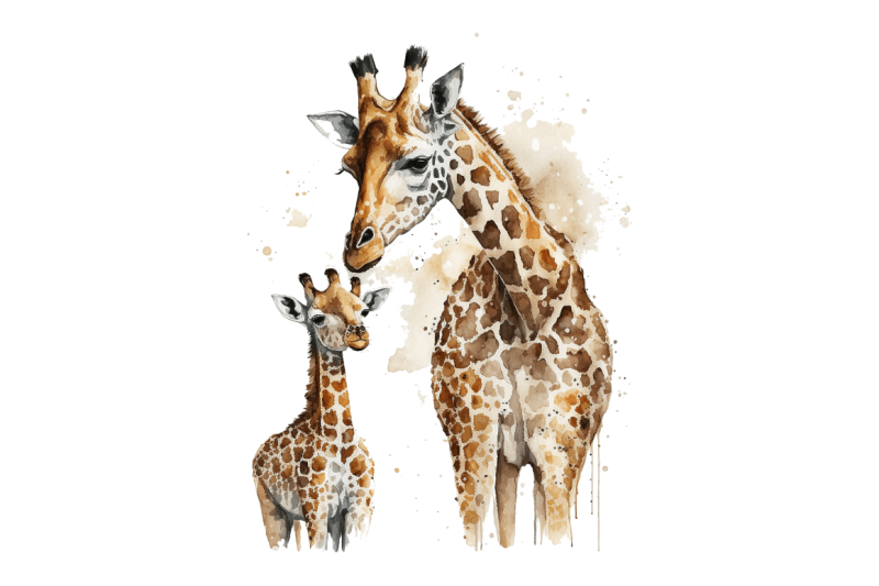 watercolor-mom-and-baby-giraffe-clipart-bundle