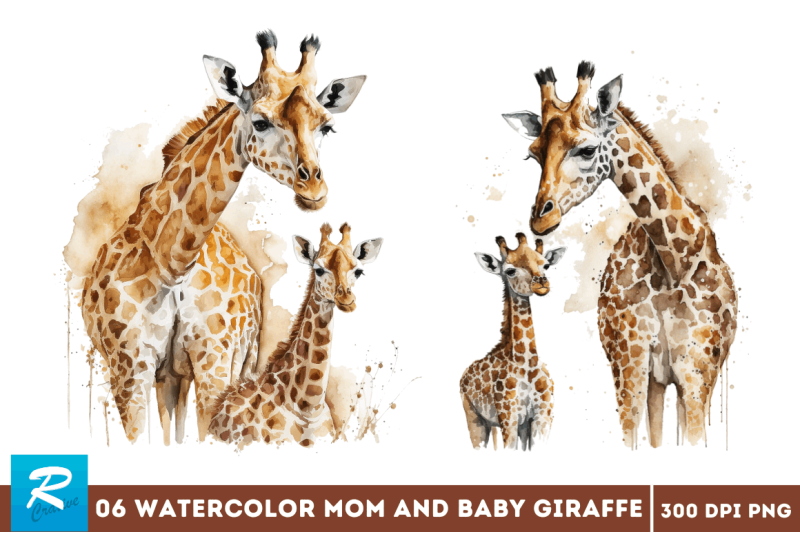 watercolor-mom-and-baby-giraffe-clipart-bundle