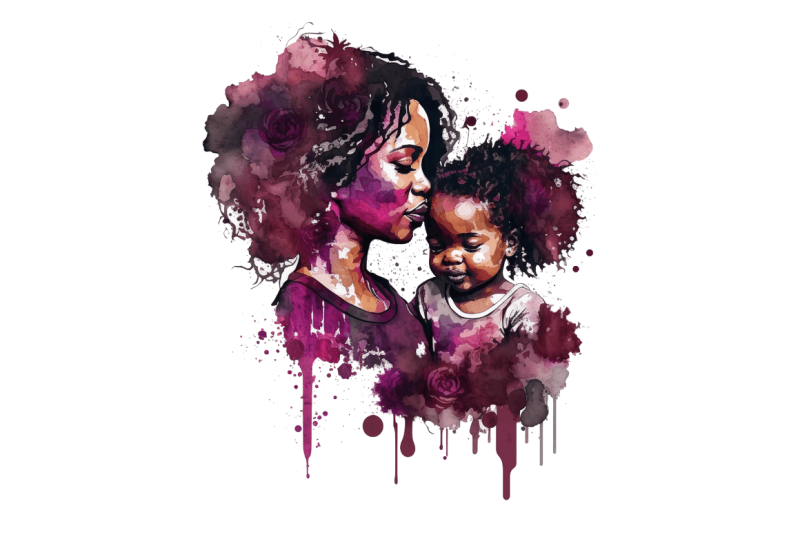 watercolor-black-mom-and-daughter-clipart-bundle