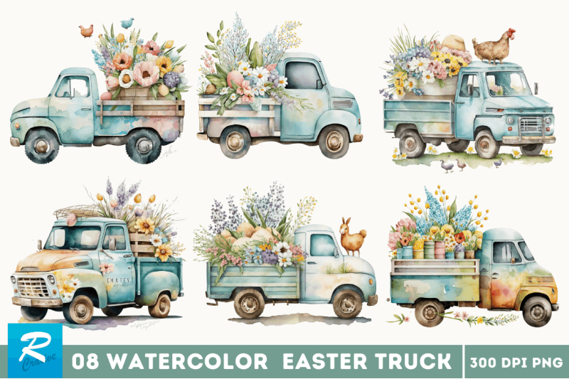 watercolor-easter-truck-clipart-bundle